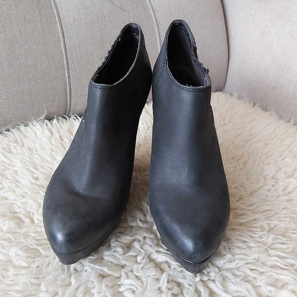 ASH Fuji wedge booties, black leather, size 38.5